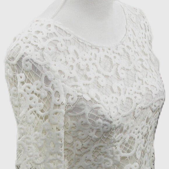 Avec White Open Knit Crochet Long Sleeve Top Size Large - Picture 2 of 7